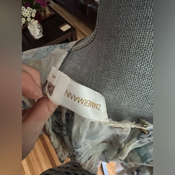 Zimmermann Blue and White Floral Print Silk Top, size 3 - Picture 6 of 8